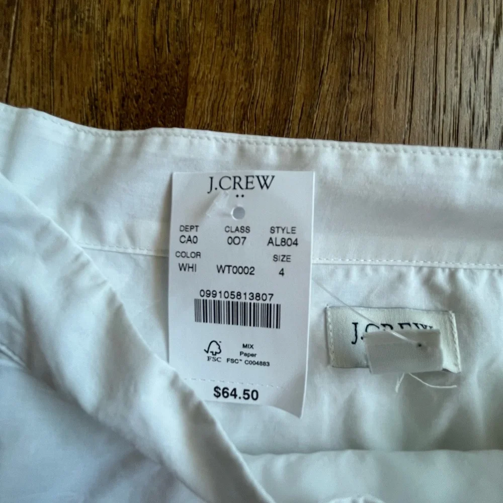 NWT J. Crew Poplin Cotton Funnelneck White Blouse‎ Women’s Sz 4 Fishercore Boho